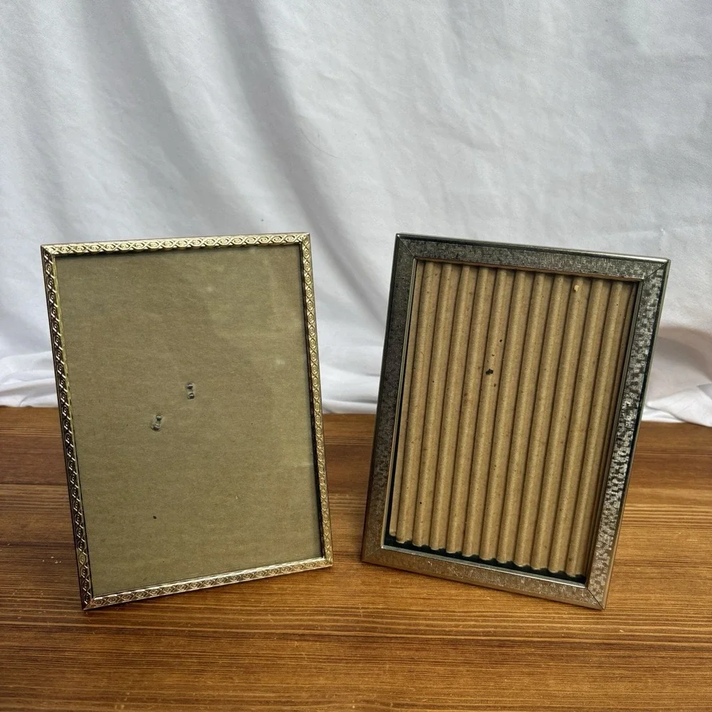 Lot of 2 Vintage Silver Tone Metal Picture Frames Ornate Easel Back 5x7